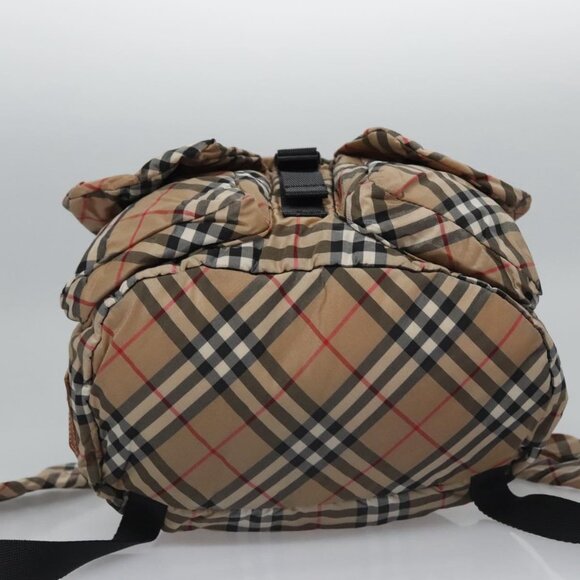 BURBERRY Nova Check Blue Label Backpack Nylon Beige Silver Auth am7971 - Picture 6 of 16